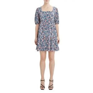 BCBG Paris Women's Sz M Floral Balloon Sleeve Sheath Mini Ruffle Hem Dress